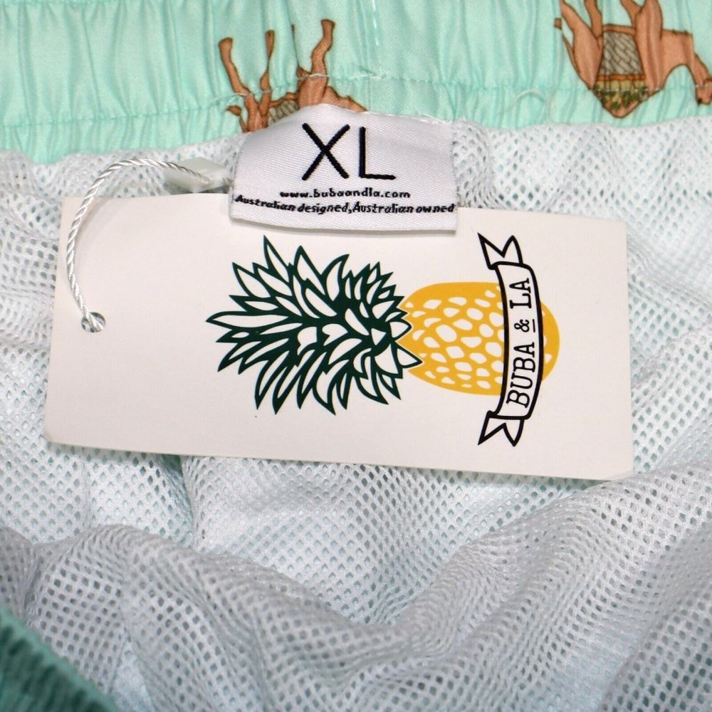 Men's Swim Trunks 4 Pocket Drawstring Green Camel Design Extra Large - Picture 4 of 4